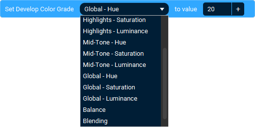 The Action 'Set Develop Color Grading' as visible in Touch Portal.