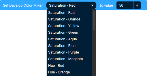 The Action 'Set Develop Color Mixer' as visible in Touch Portal.