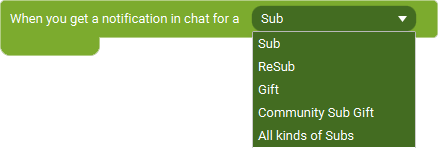 The Event 'Subscription Chat Notification Event' as visible in Touch Portal.